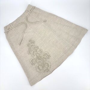 Part Two Beige A-Line Embroidered Detail Linen-Blend Knee Length Skirt, 8